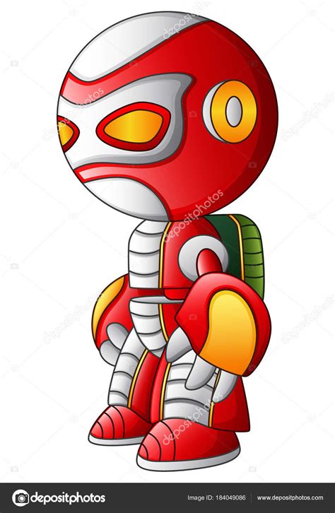 Vector Illustration Red Robot Cartoon Isolated White Background Stock