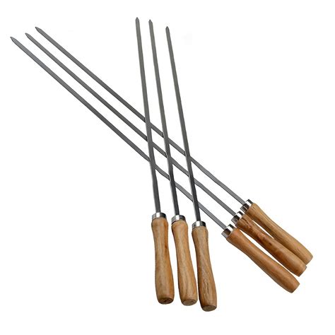 1 Set Kebab Bbq Stainless Steel Skewers With Wooden Handles Flat ...