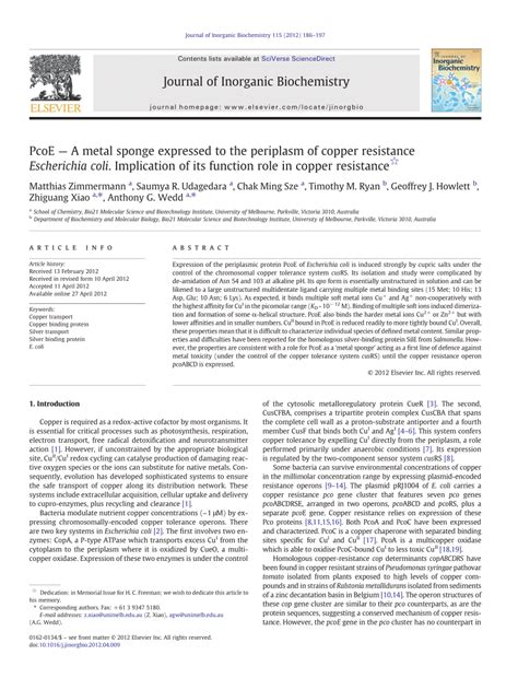 (PDF) PcoE - A metal sponge expressed to the periplasm of copper ...