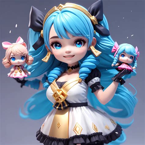 A Close Up Of A Doll With A Blue Hair And A Dress SeaArt AI