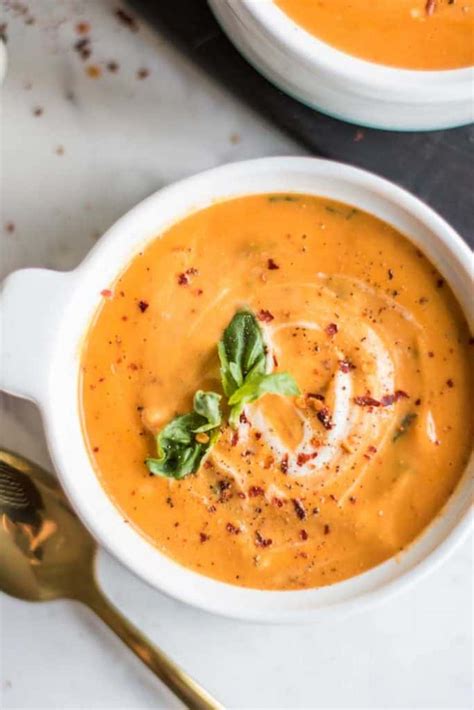 Vegan Creamy Tomato Basil Soup Whole30 Gluten Free Sunkissed Kitchen