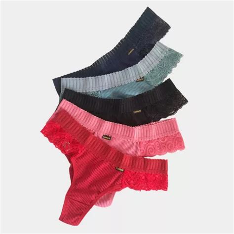 Tangas Sexy Kit Lingerie Fio Duplo Cintura Elástica Parcelamento sem juros