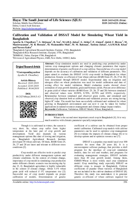 Pdf Calibration And Validation Of Dssat Model For Simulating Wheat