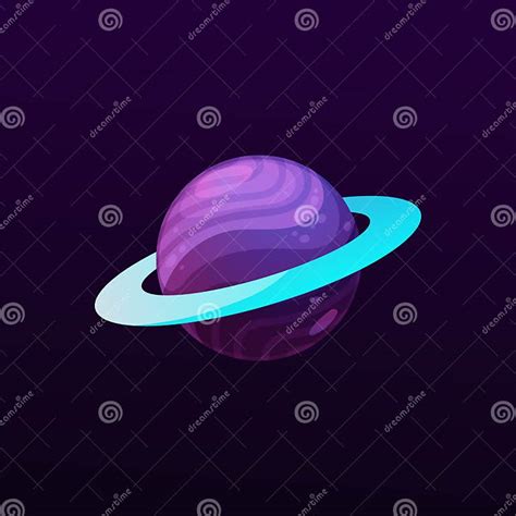 Cartoon Purple Planet With Ring Fantasy Space Stock Vector