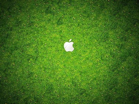 Hd Wallpaper Apple Green Grass Apple Logo Computers Grassland