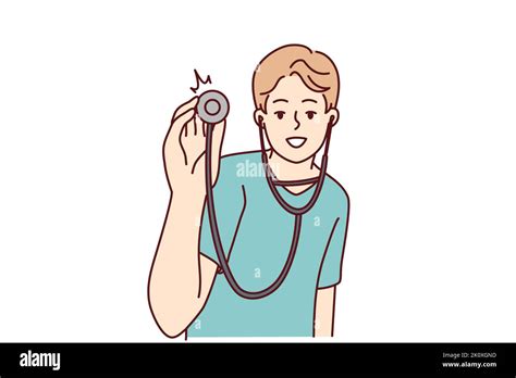 Smiling Male Doctor With Stethoscope Ready To Examine Patient In