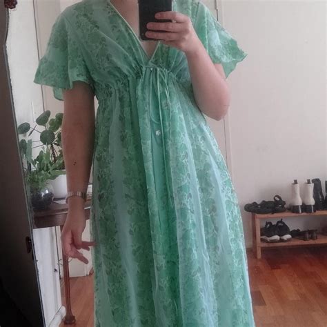 Repop Vintage Green Floral Nightgown Very Depop