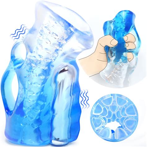 Lniiy Male Stroker Vibrator Masturbator Grip Ultra Soft Blue Ice Vibrating Adult