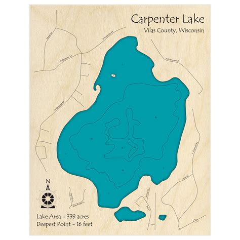 Carpenter Lake 3d Custom Wood Map Lake Art Llc