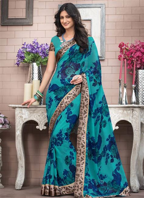 Light Blue Printed Georgette Saree With Blouse Rivera Sarees 2728265