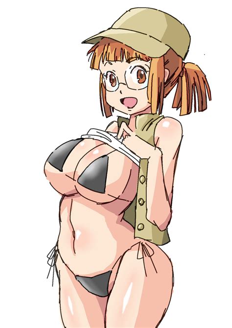 Rule 34 Artist Request Bikini Brown Eyes Fio Germi Glasses Hat Metal Slug Midriff Red Hair Snk