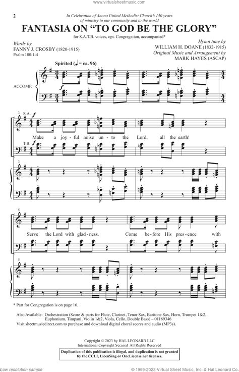 Fantasia On To God Be The Glory Sheet Music For Choir Satb Soprano Alto Tenor Bass