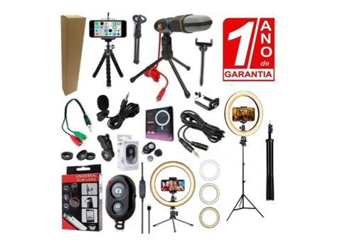 Kit Youtuber Microfone Mesa Trip Iluminador Ring Light Anel Em