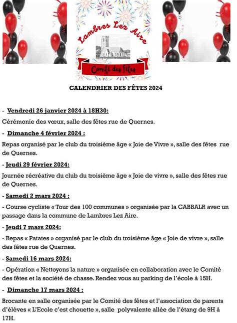 Calendrier Des Manifestations 2024