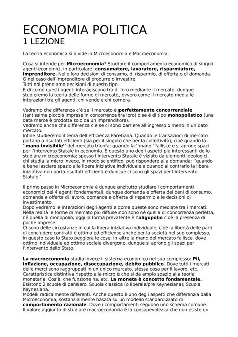 Prima Lezione Quattro Concetti Chiave In Economia Economia Politica