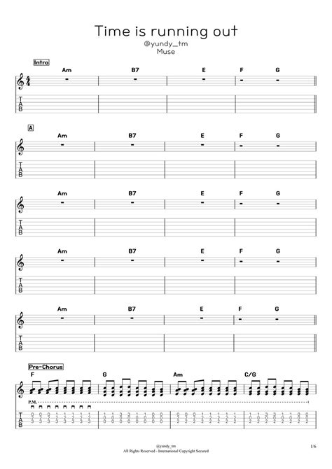 Muse Time Is Running Out Chord Lyrics St Sttab Sheets By Yundy Tm