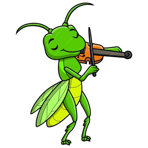 Premium Vector Cute Grasshopper Cartoon Playing Violin