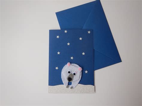 Handmade Felt Christmas Card Polar Bear On A Starry Night Etsy