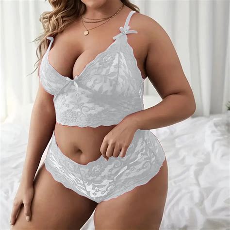 Wng Plus Size Lingerie Set For Women Lace Halter Bralette High Waist