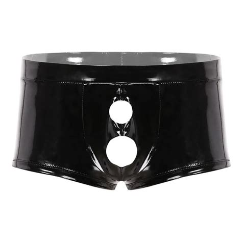 ผชายเซกซเปดเปาหนงนกมวยชายกางเกงหนงพวซ Sexy Open Crotch Soft Leather Boxer For Sex