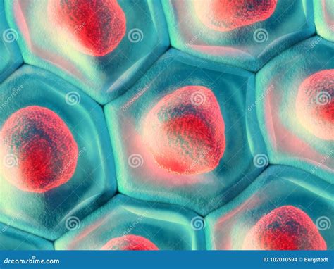 3d Illustration Of A Top View On Blue Cell Pattern With Red Cell Stock