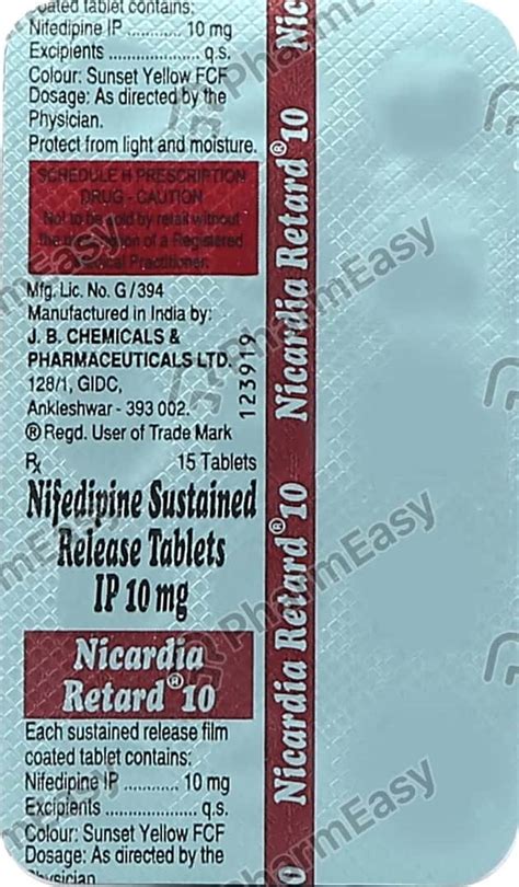 Nicardia Retard 10 Mg Tablet 15 Uses Side Effects Price And Dosage