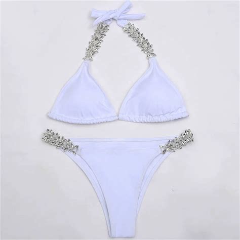 Diamond Swimsuit Crystal Bikini Set Push Up Padded Swimwear Beach