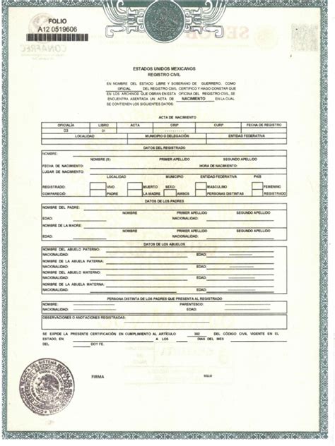 Formato de Acta de Nacimiento | PDF 