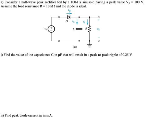 Solved 100 V A Consider A Half Wave Peak Rectifier Fed By Chegg