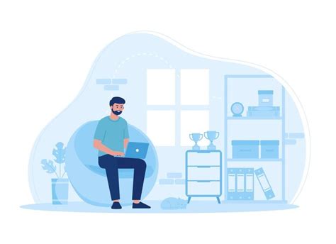 Trabalho remoto um homem trabalha em casa sentado na ilustração plana