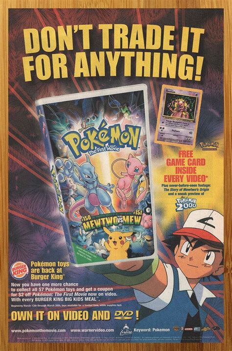 Pokemon First Movie Vhs Dvd Print Ad Poster Official Video Promo