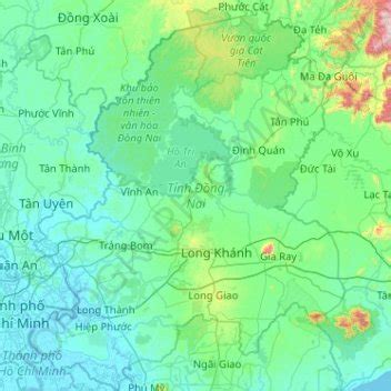 Đồng Nai Province topographic map, elevation, terrain