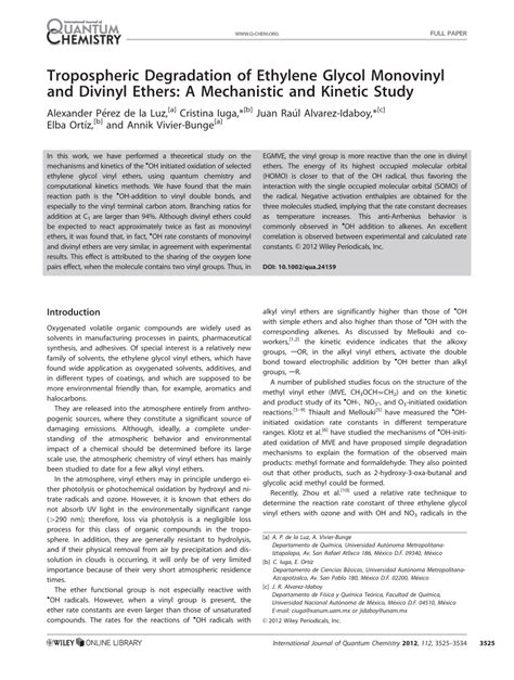 PDF Tropospheric Degradation Of Ethylene Glycol Monovinyl And Divinyl