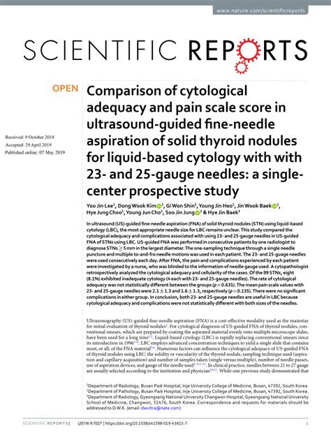 Pdf Comparison Of Cytological Adequacy And Pain Scale Score In