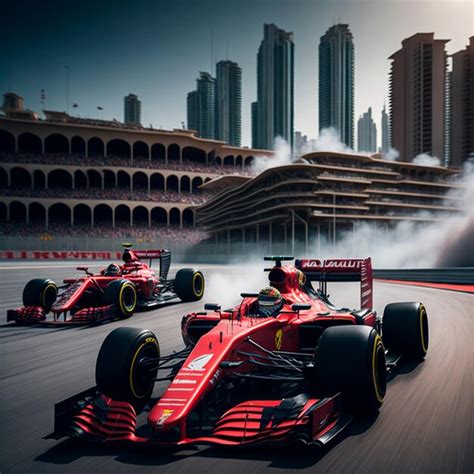 Premium AI Image | F1 car on a track in Qatar at night with smoke in ...