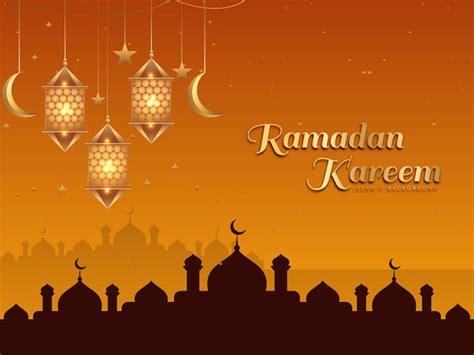 Um Cartaz Para Ramadan Kareem Uma Mesquita E Luzes Vetor Premium