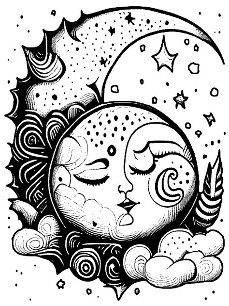 Sun And Moon Coloring Page · Creative Fabrica