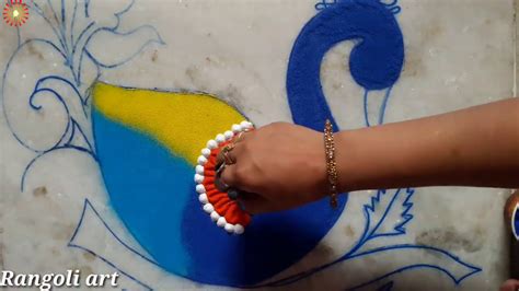 V Easy Peacock Rangoli For Lakshmi Pada By Anuradha Sahu Youtube