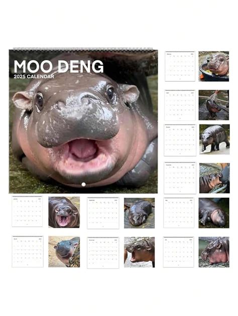 1pc 2025 Moo Deng Calendário Moo Deng Moo Deng Pigmeu Hipopótamo Animal