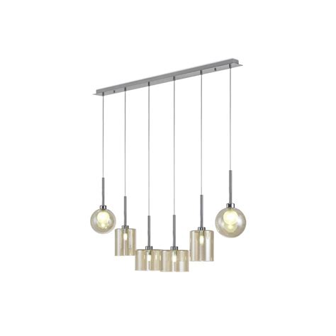 Fabula Tamworth 6 Light Linear Pendant Mixed Shades F Polished Chrome Cognac And Frosted