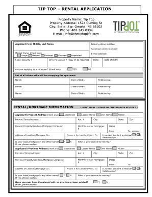 Fillable Online Bapplicationb Form The Tip Top Life Fax Email Print