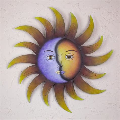 Artisan Crafted Sun And Moon Wall Art In Hand Painted Steel Celestial