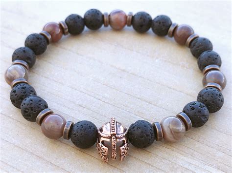 Men S Bracelet Petrified Wood Bracelet Lava Bracelet Etsy Beaded