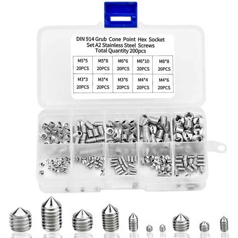 200pcs Set Screws M3 M4 M5 M6 M8 Hex Socket Head Set Screws 304