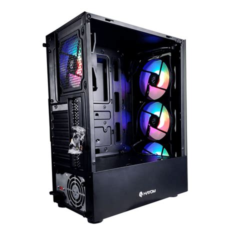 Gabinete Gamer Hayom 3 Fans RGB Vidro Temperado Preto BBinfo RJ