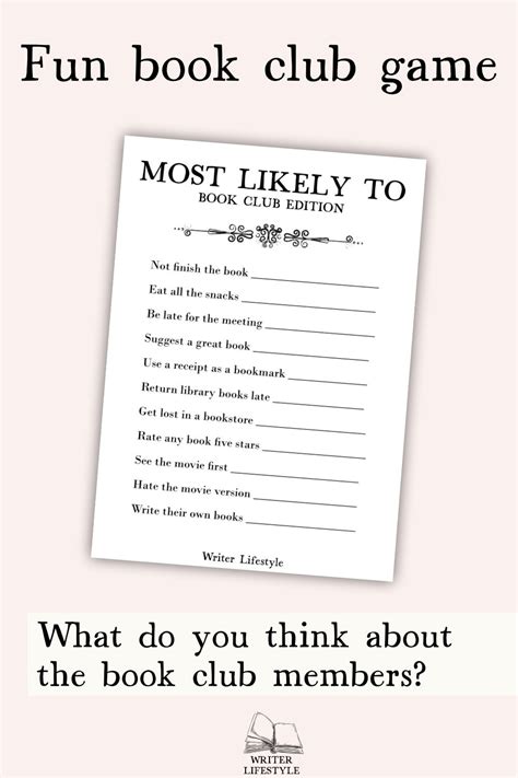 Book Club Game Printable Most Likely To Fun Party Games For Adults