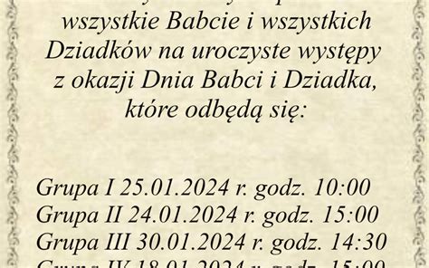 Zaproszenie na Dzień Babci i Dziadka 2024 r Przedszkole nr 17 w Tarnowie