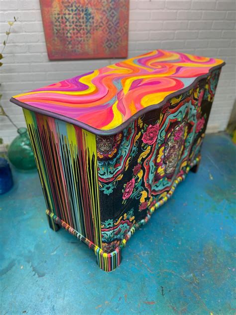 Sugar Skull Neon Party Dresser Free Shipping In Funky Painted