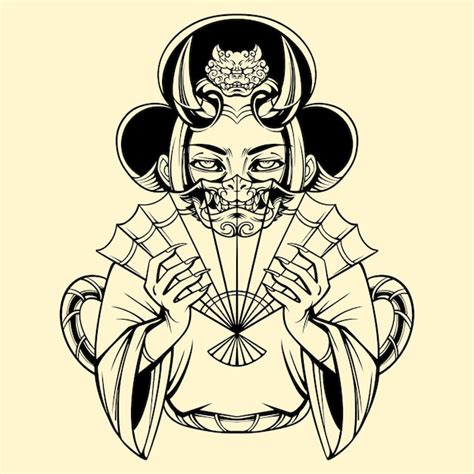 Premium Vector Japan Geisha Girl Illustration Vector Outline Art