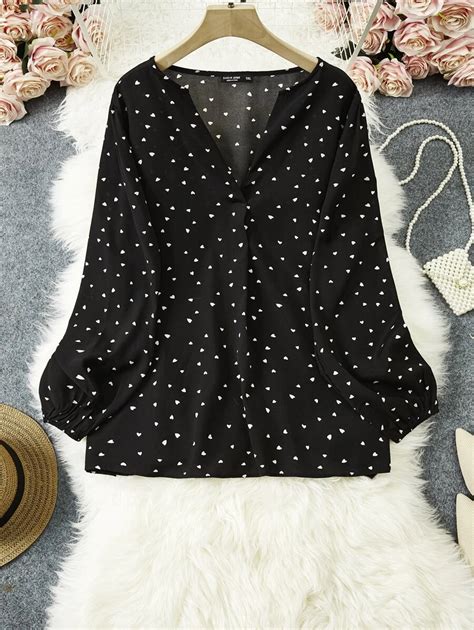 Shein Lune Plus Polka Dot Lantern Sleeve Blouse Shein Singapore